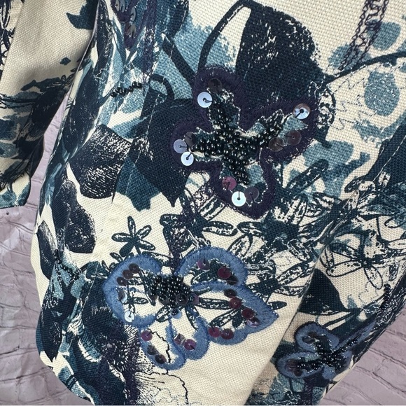 coldwater creek Floral Print embroidered beaded blazer Jacket sz 8 boho cottage - Picture 6 of 10